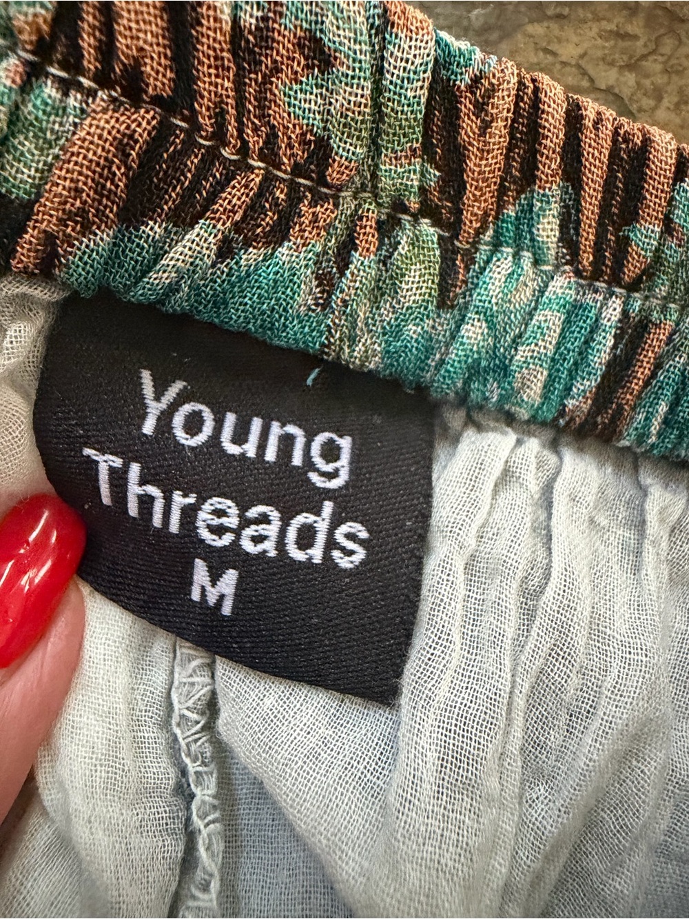 Young Threads elastic waist sz medium Patchwork Boho  squares Mini Skirt . Lined - Picture 3 of 14
